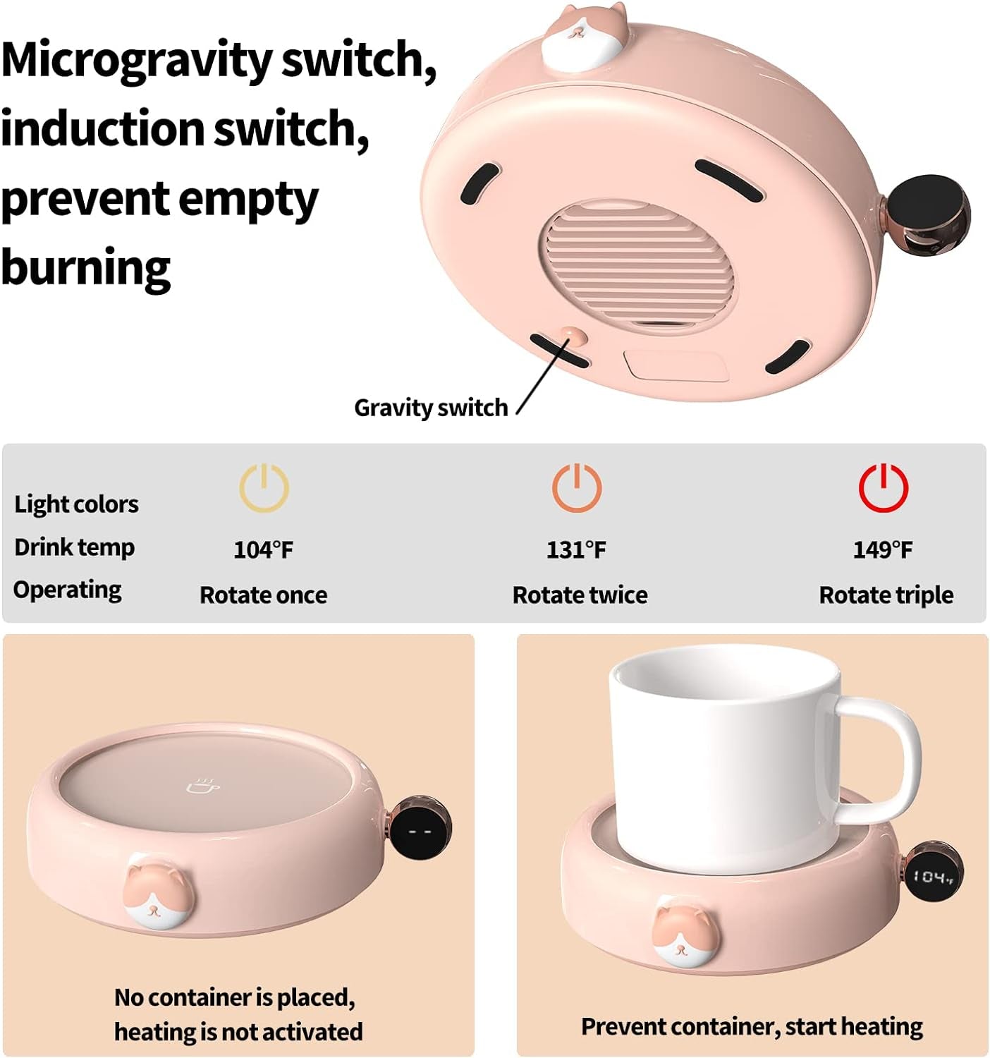 Coffee Warmer Smart Coffee Mug Warmer for Desk Auto Shut Off, 3 Temperature Setting LED Display 20W Cup Warmer for Coffee Tea Milk Beverage Candle Wax Warming Coffee Gifts Office - No Cup Pink