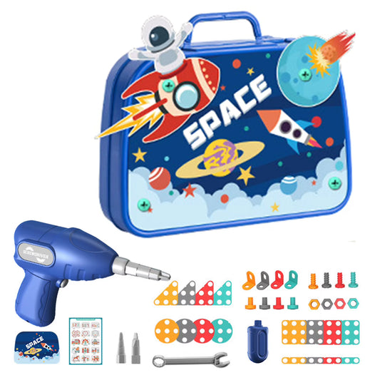 Montessori Baby Play Toolbox,Creative Puzzle Toy with Plastic Electric Drill for 3+ Years Old,Educational Repair Toolbox Toys