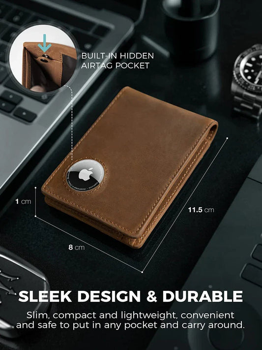 NNEOBA Men's Wallet Leather RFID with Air Tag Slot