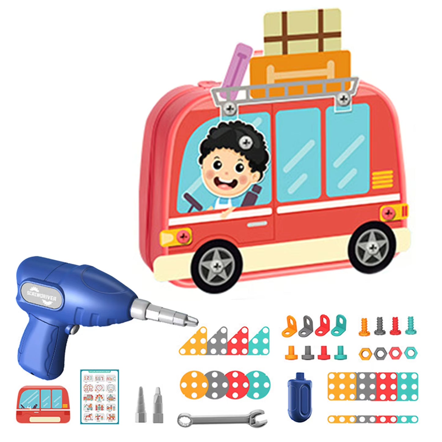 Montessori Baby Play Toolbox,Creative Puzzle Toy with Plastic Electric Drill for 3+ Years Old,Educational Repair Toolbox Toys