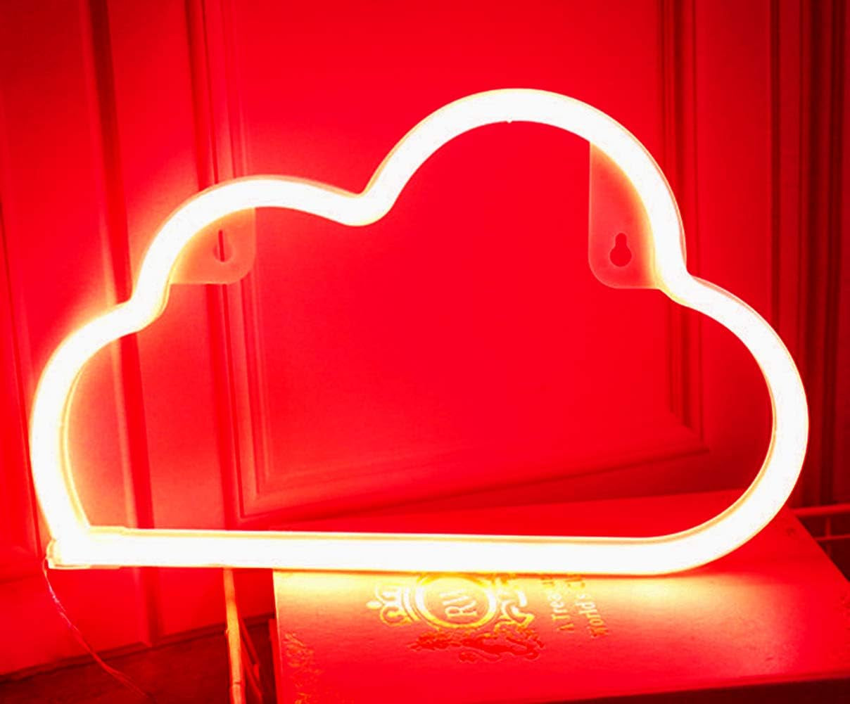 Cloud Neon Light Decorative LED Neon Sign Night Light Art Wall Decor for Children Baby Room Hose Bar Recreational Wedding Party Decoration (Red)