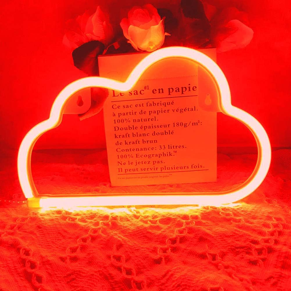Cloud Neon Light Decorative LED Neon Sign Night Light Art Wall Decor for Children Baby Room Hose Bar Recreational Wedding Party Decoration (Red)