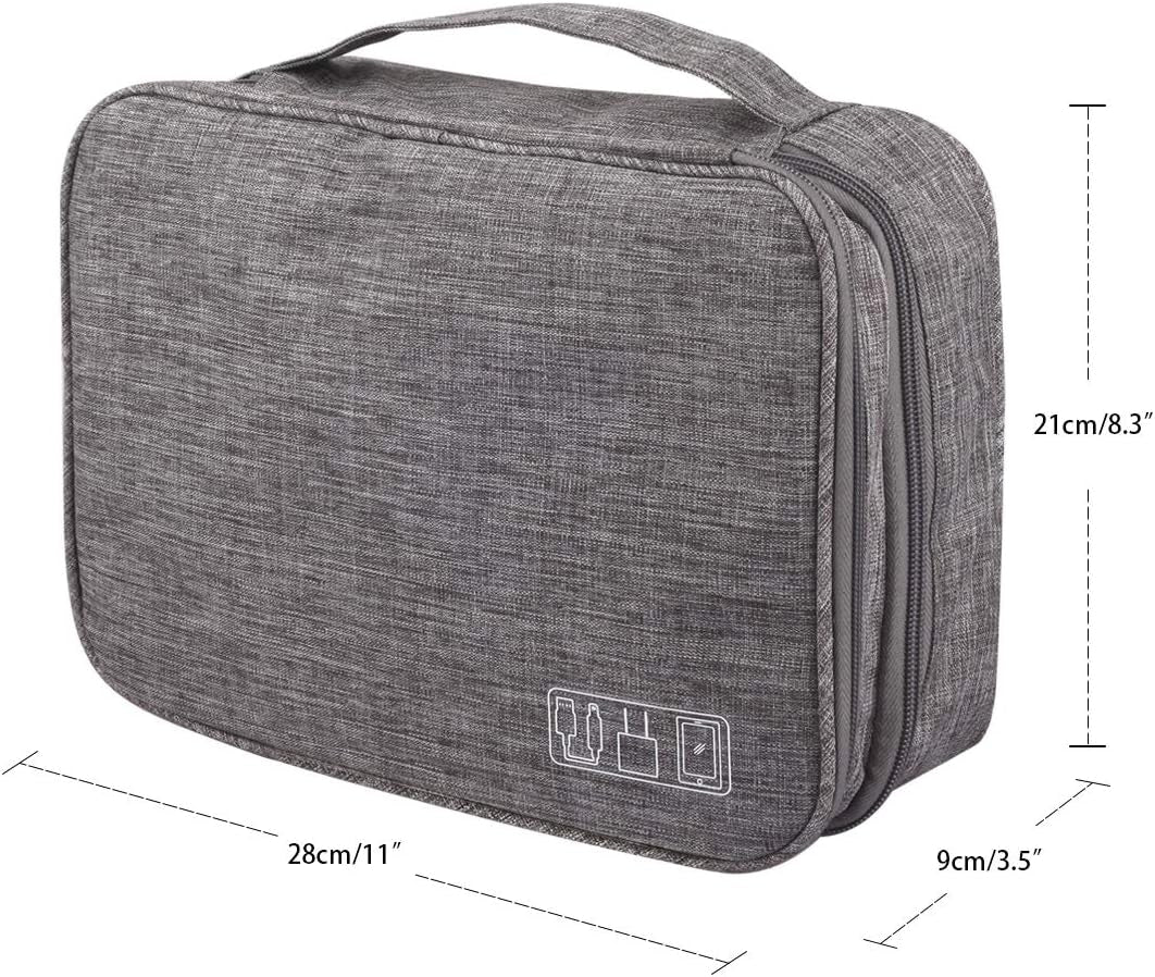 Travel Cable Organizer Bag, Three-Layer Electronics Accessories Organizer Bag for Cables, Chargers, Power Bank, Mouse,Ipad, Phone, Kindle, SD Card, Wires, Cords, and Accessories (Grey)