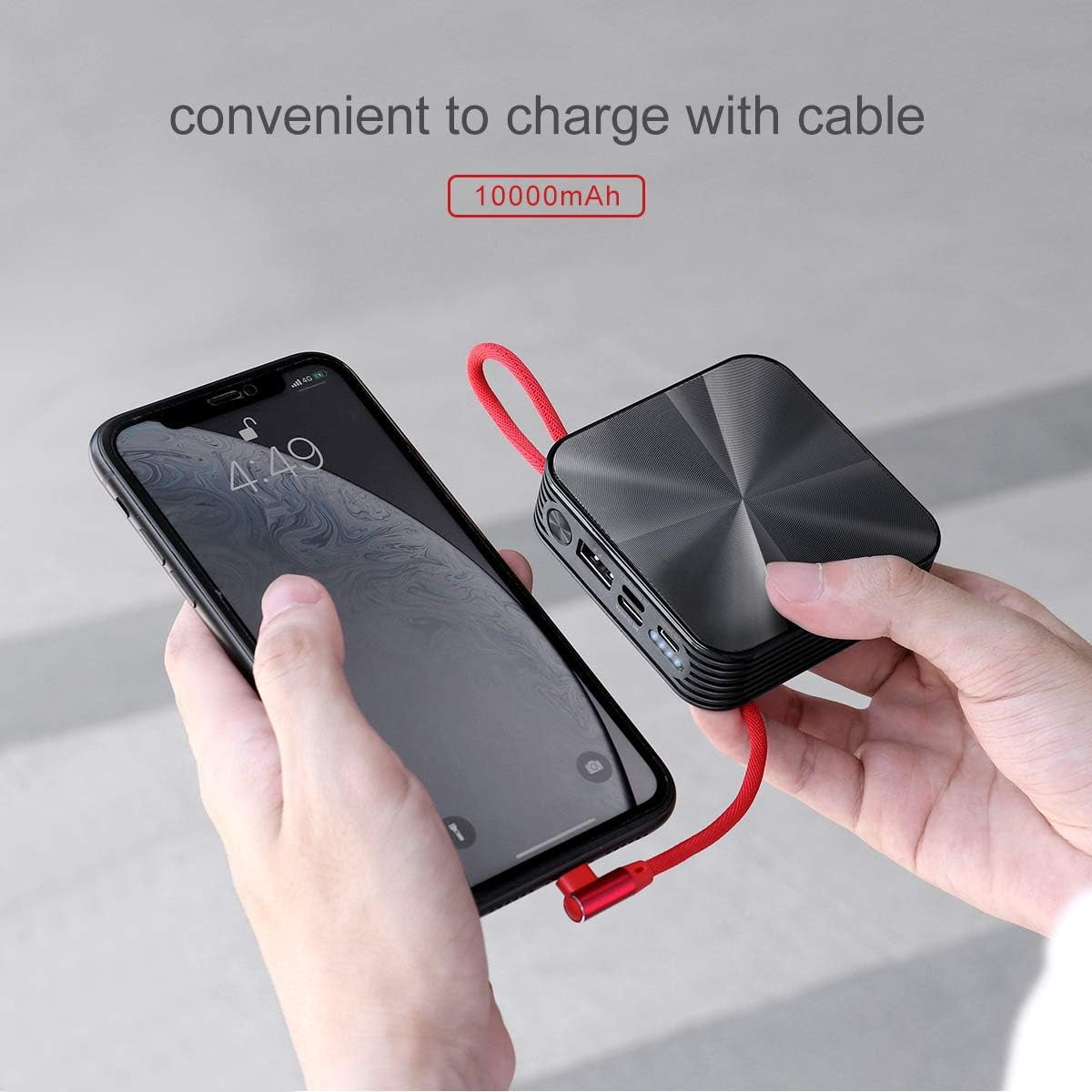 Portable Charger 10000Mah Power Bank, Iphone Charger,Ultra Compact Backup Battery with Built in Cable Compatible with Iphone 11/XS/XR/X/8/8P/7/6/6S