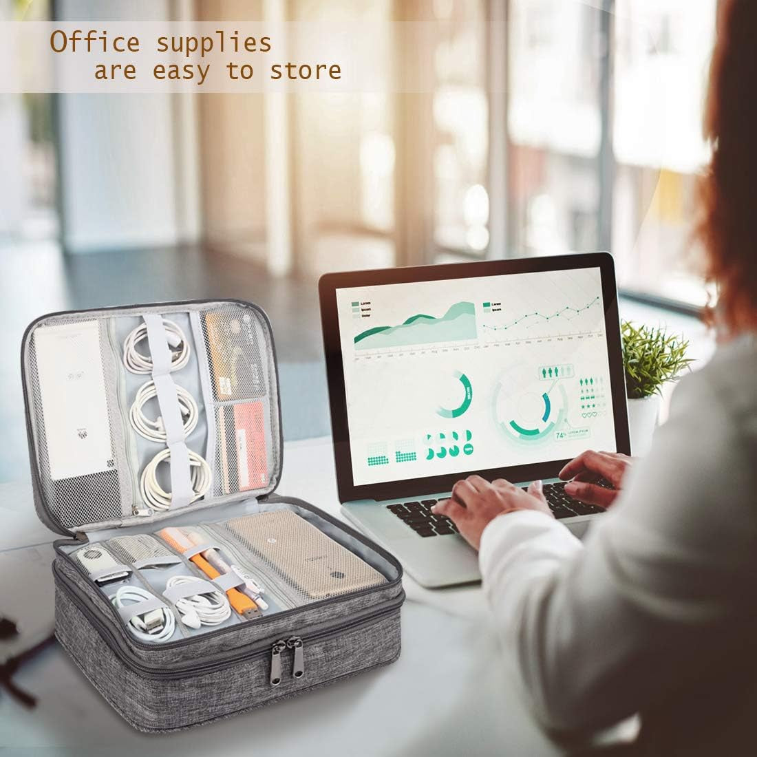 Travel Cable Organizer Bag, Three-Layer Electronics Accessories Organizer Bag for Cables, Chargers, Power Bank, Mouse,Ipad, Phone, Kindle, SD Card, Wires, Cords, and Accessories (Grey)