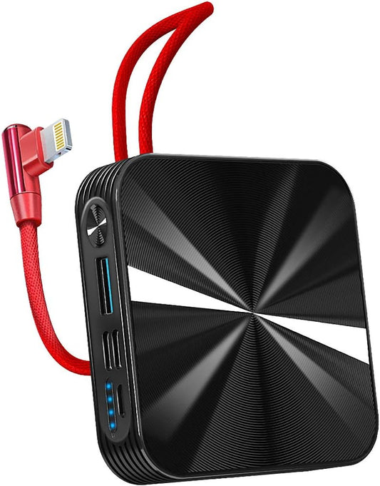 Portable Charger 10000Mah Power Bank, Iphone Charger,Ultra Compact Backup Battery with Built in Cable Compatible with Iphone 11/XS/XR/X/8/8P/7/6/6S