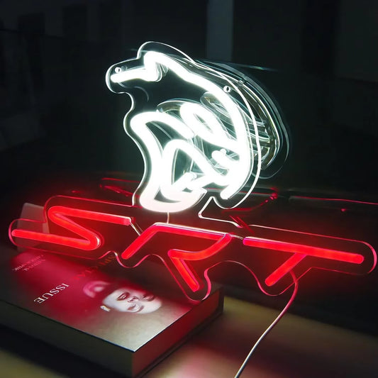 SRT Car Service Neon Signs LED Neon Light Sign Light up Neon Signs Car Refit Garage Wall Car Garage Repair Shop Car Badge