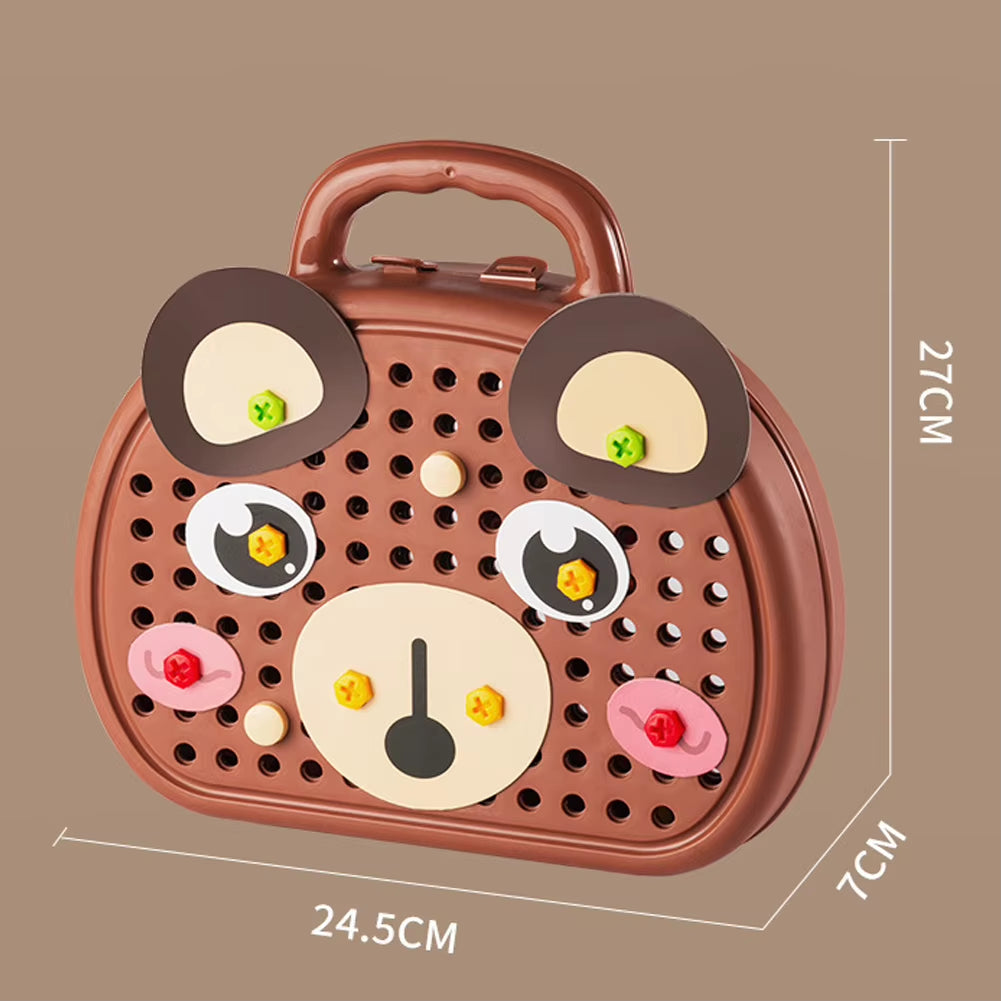 Montessori Baby Play Toolbox,Creative Puzzle Toy with Plastic Electric Drill for 3+ Years Old,Educational Repair Toolbox Toys