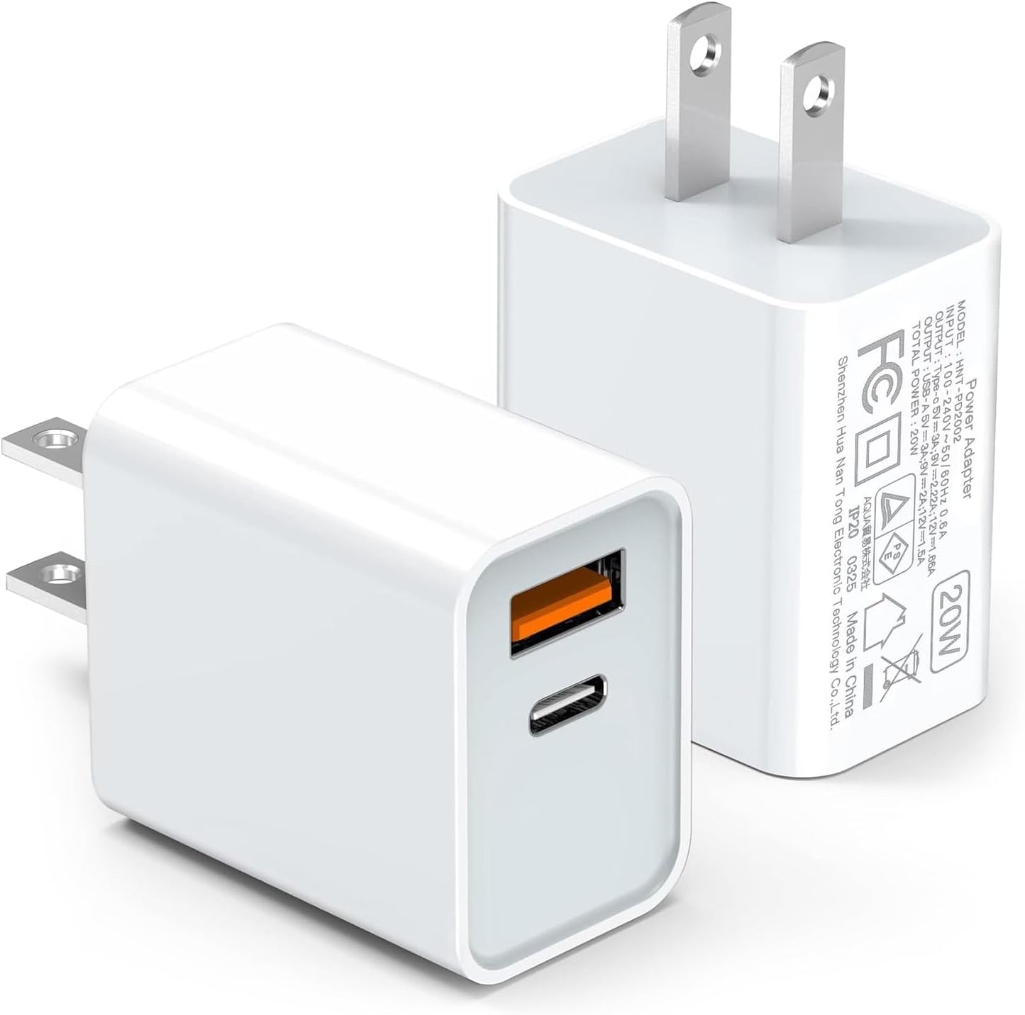 USB C Wall Charger Block 20W, 2-Pack Dual Port PD Power Delivery Fast Type C Charging Block Plug Compatible with Iphone 11/12/13/14/15/16/Pro Max, XS/XR/X, Ipad Pro, Samsung Galaxy