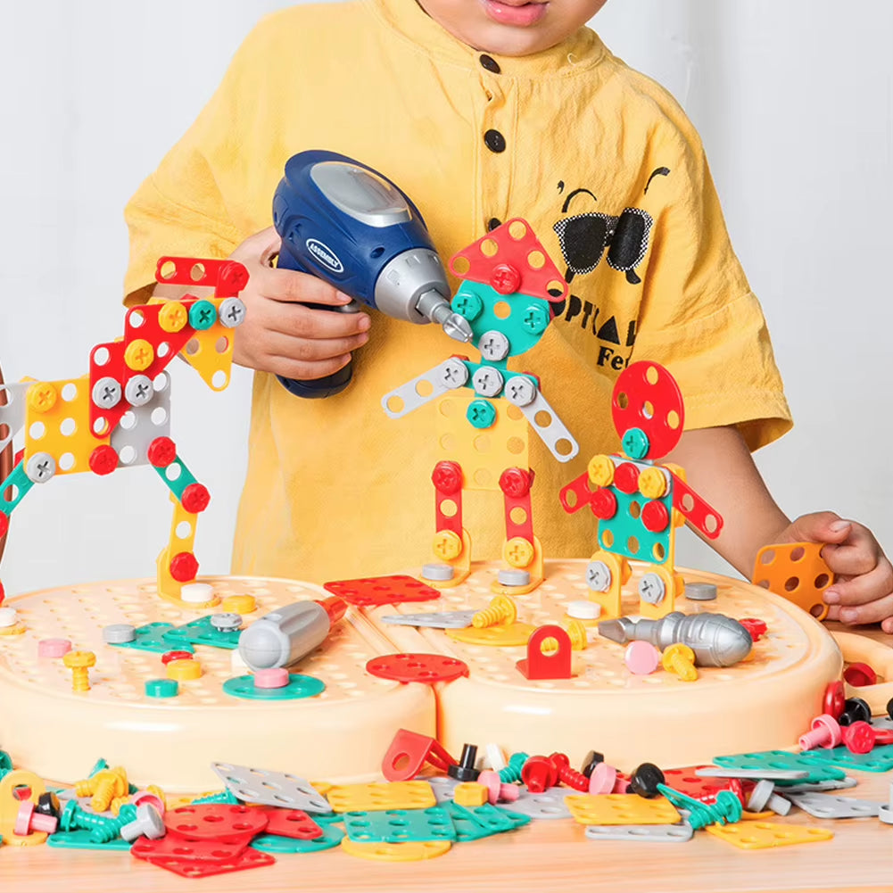 Montessori Baby Play Toolbox,Creative Puzzle Toy with Plastic Electric Drill for 3+ Years Old,Educational Repair Toolbox Toys