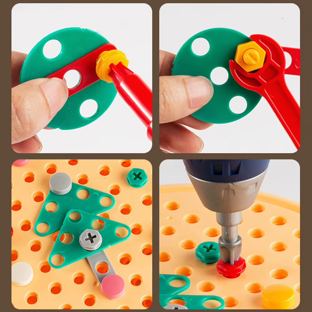 Montessori Baby Play Toolbox,Creative Puzzle Toy with Plastic Electric Drill for 3+ Years Old,Educational Repair Toolbox Toys