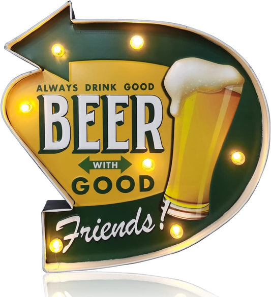 Bar Light up Signs,  Metal Wall Decorations, Retro Tin Vintage Decor Signs, Handmade Wall Art Hanging Design Light up Sign, for Cafe, Bar, Home, Kitchen, Living Room-Battery Operated