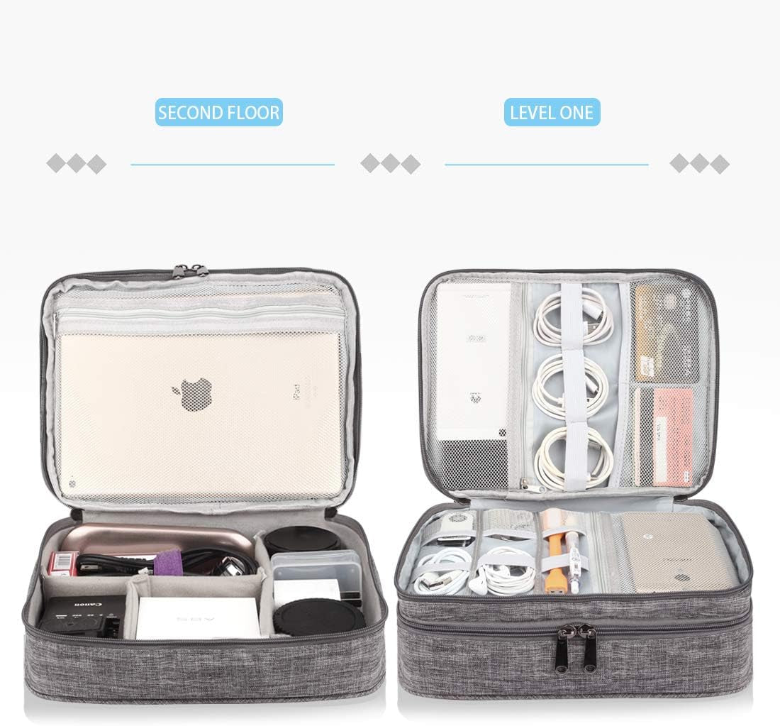 Travel Cable Organizer Bag, Three-Layer Electronics Accessories Organizer Bag for Cables, Chargers, Power Bank, Mouse,Ipad, Phone, Kindle, SD Card, Wires, Cords, and Accessories (Grey)