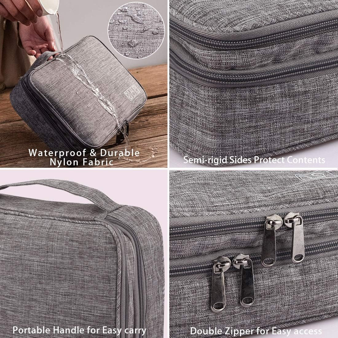 Travel Cable Organizer Bag, Three-Layer Electronics Accessories Organizer Bag for Cables, Chargers, Power Bank, Mouse,Ipad, Phone, Kindle, SD Card, Wires, Cords, and Accessories (Grey)
