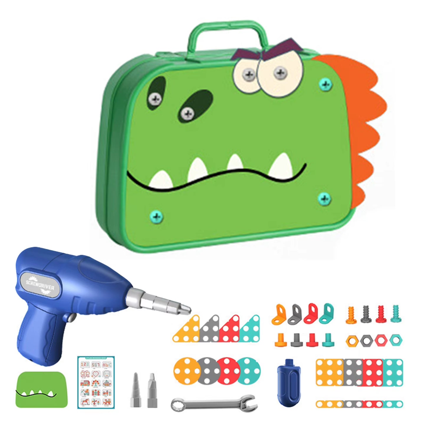 Montessori Baby Play Toolbox,Creative Puzzle Toy with Plastic Electric Drill for 3+ Years Old,Educational Repair Toolbox Toys